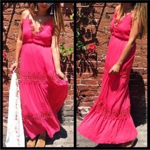 Pink crochet maxi dress